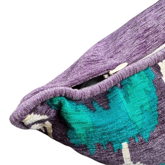 New SAFAVIER Ikat Throw Pillow Velvet Purple White Blue 17x17 Boho Decorative - Picture 6 of 7
